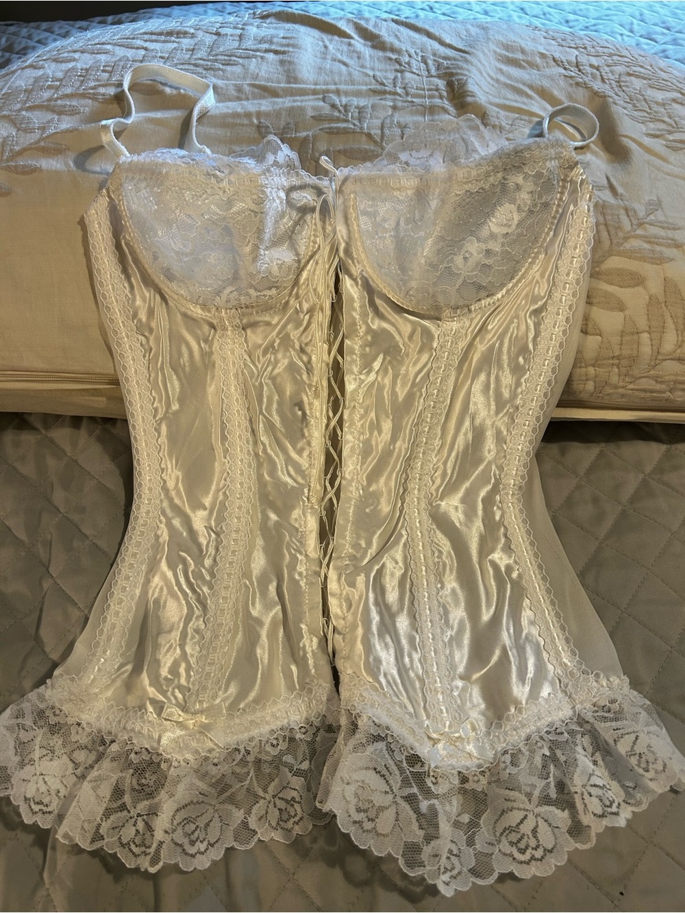 White Lace Satin Corset Bustier Top - Women's Intimates
